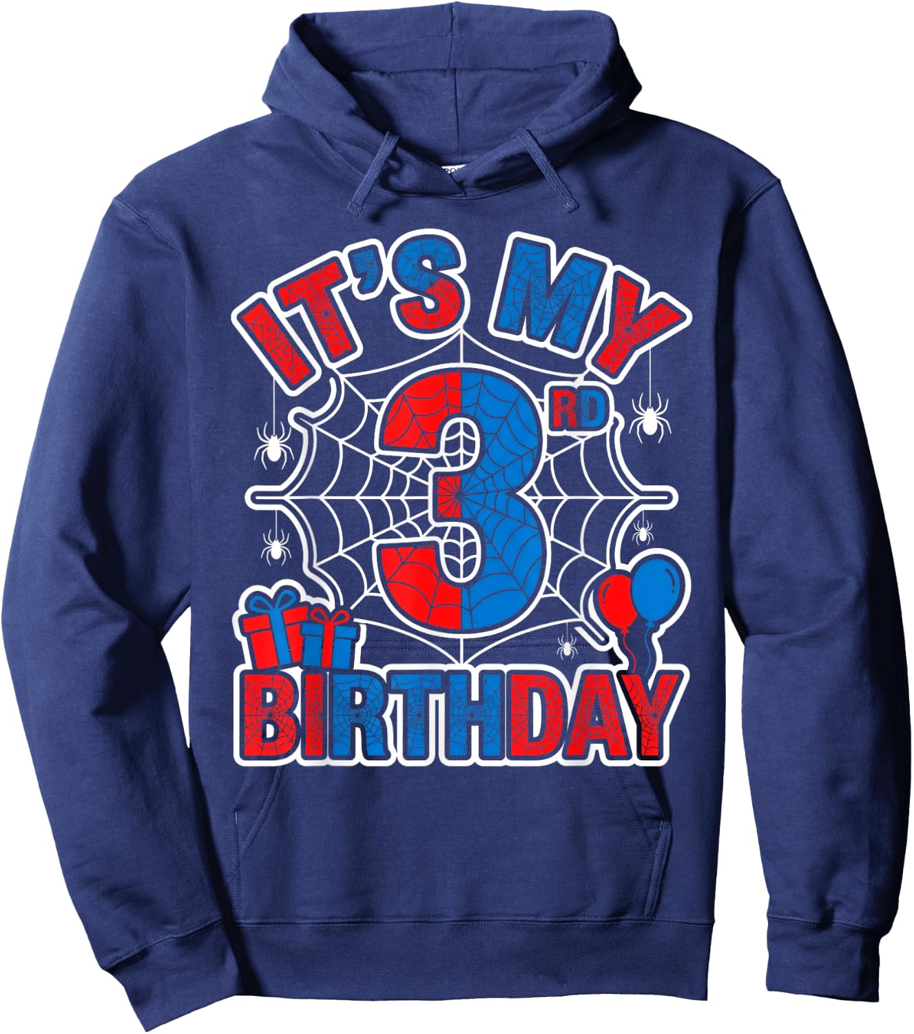 Its My 3rd Birthday Boy 3 Year Old Spider Web Birthday Party Hoodie - Hoodie | Navy
