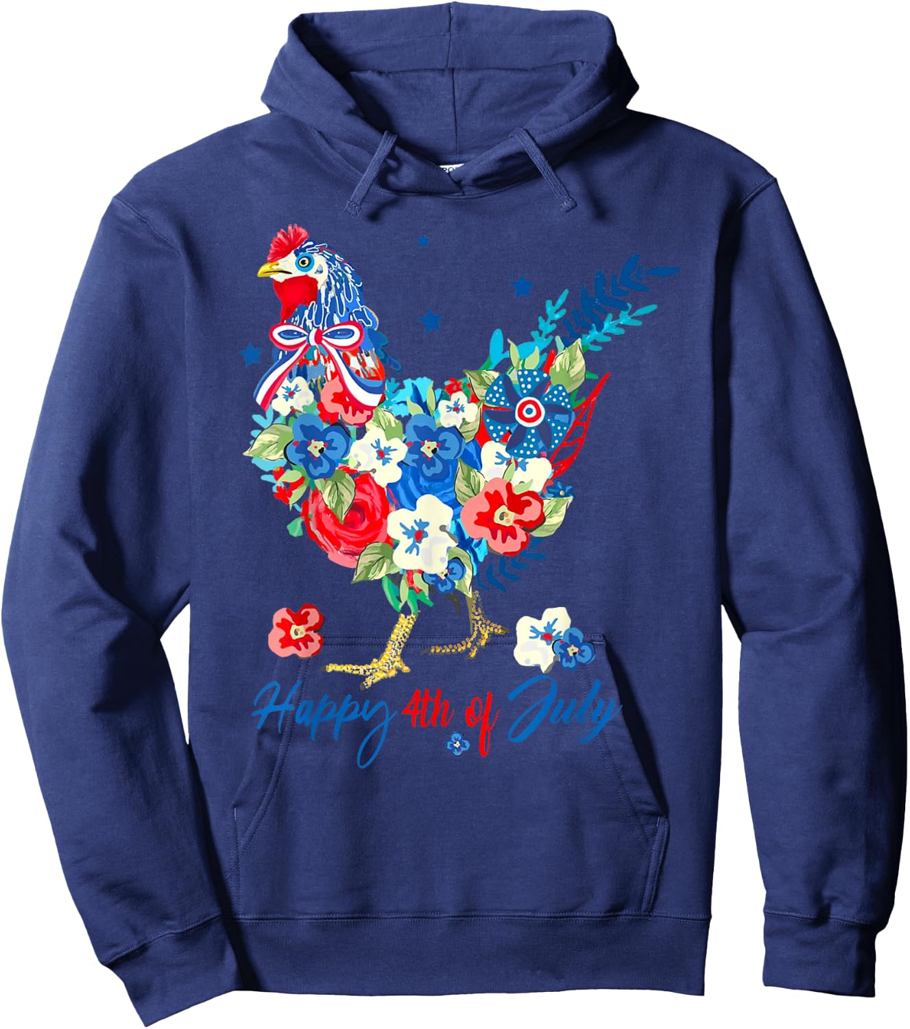 Floral Happy 4th of July Chicken Pioneer Woman Patriotic Hoodie - Hoodie | Navy