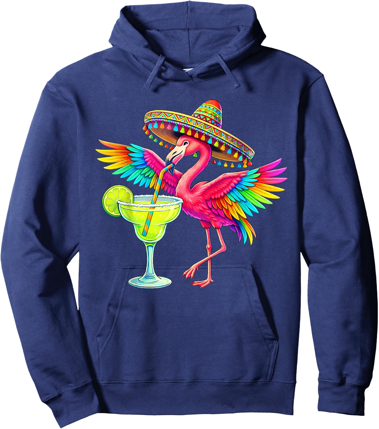 Cinco De Mayo Flamingo Margarita Mexican Poncho Men Women Hoodie - Hoodie | Navy