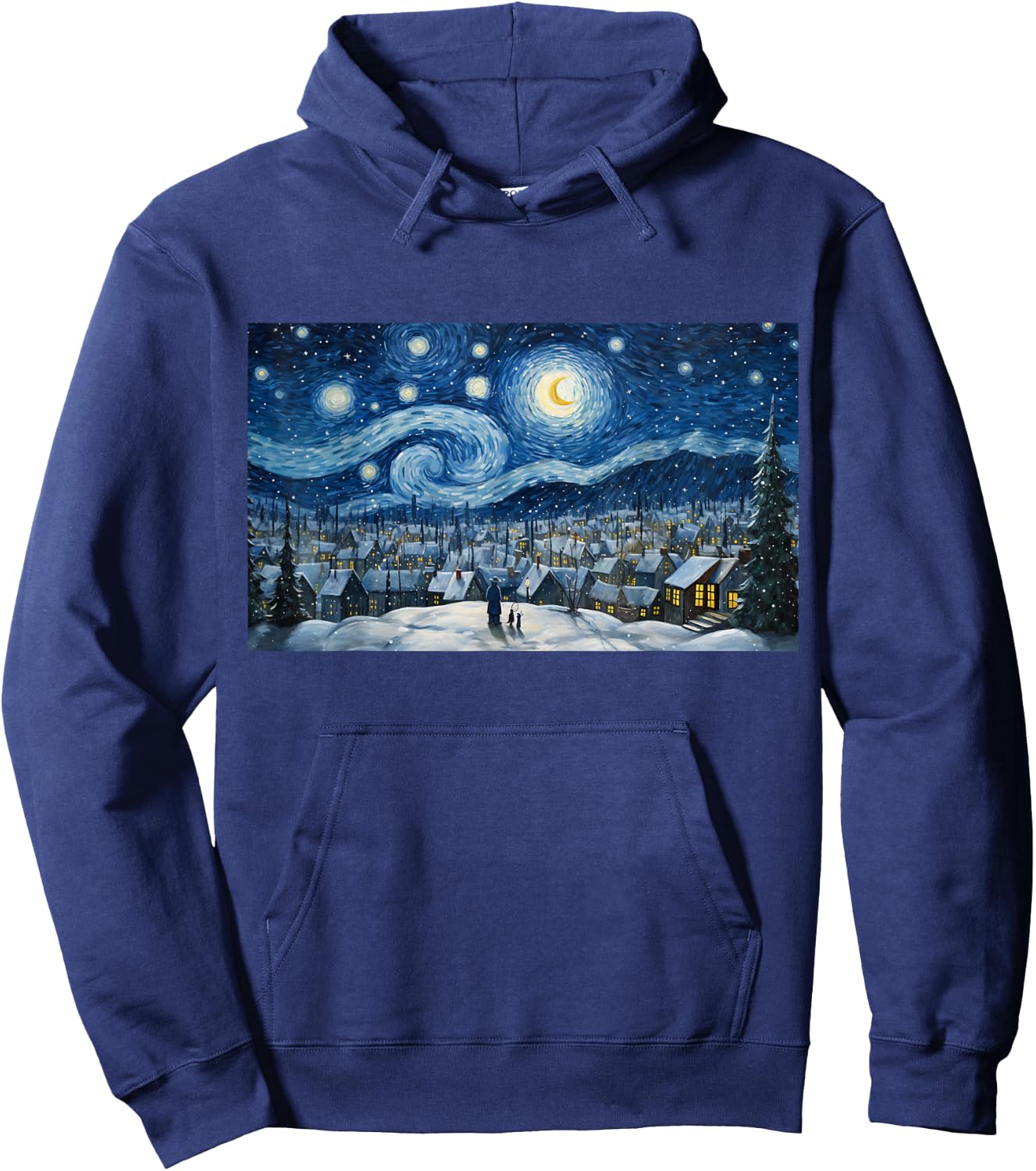Snowy Winter Christmas Starry NIght Painting Art Hoodie - Hoodie | Navy