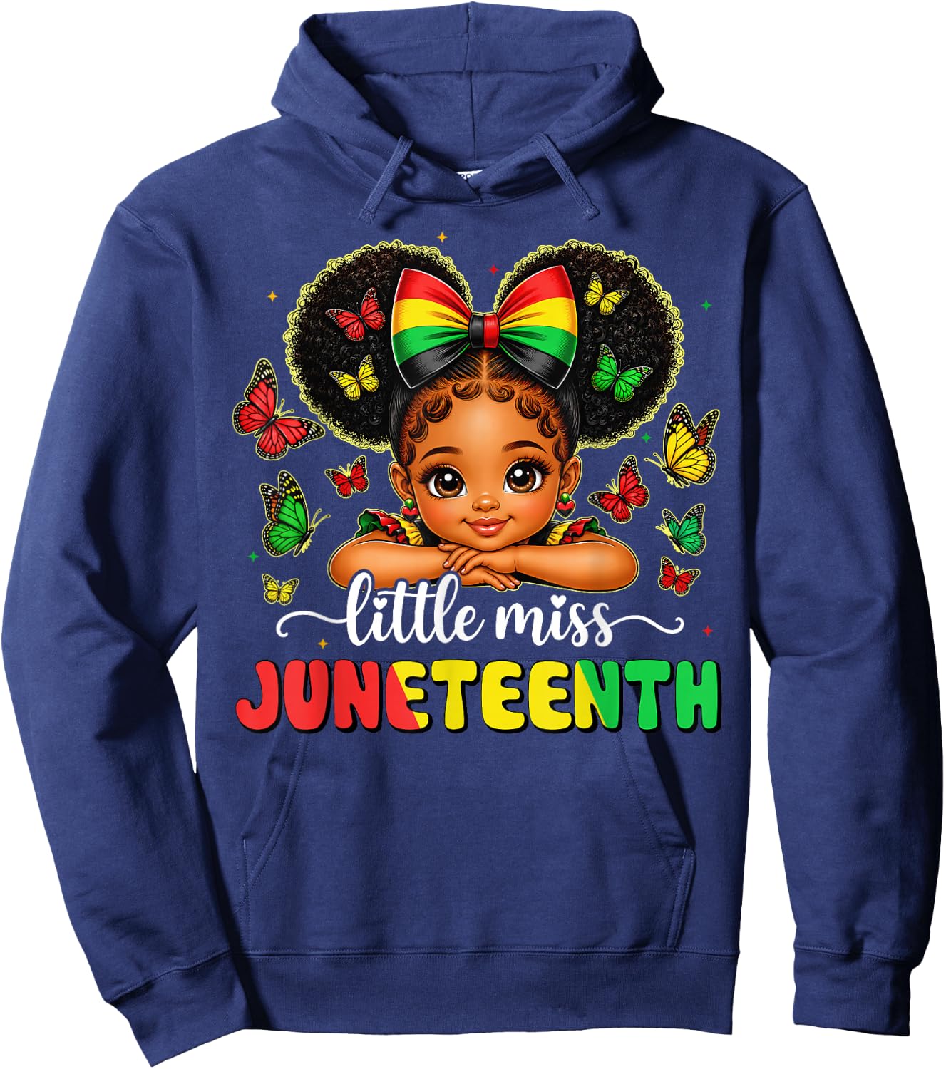 Little Miss Juneteenth Shirt Black African June 19th Girls Hoodie - Hoodie | Navy