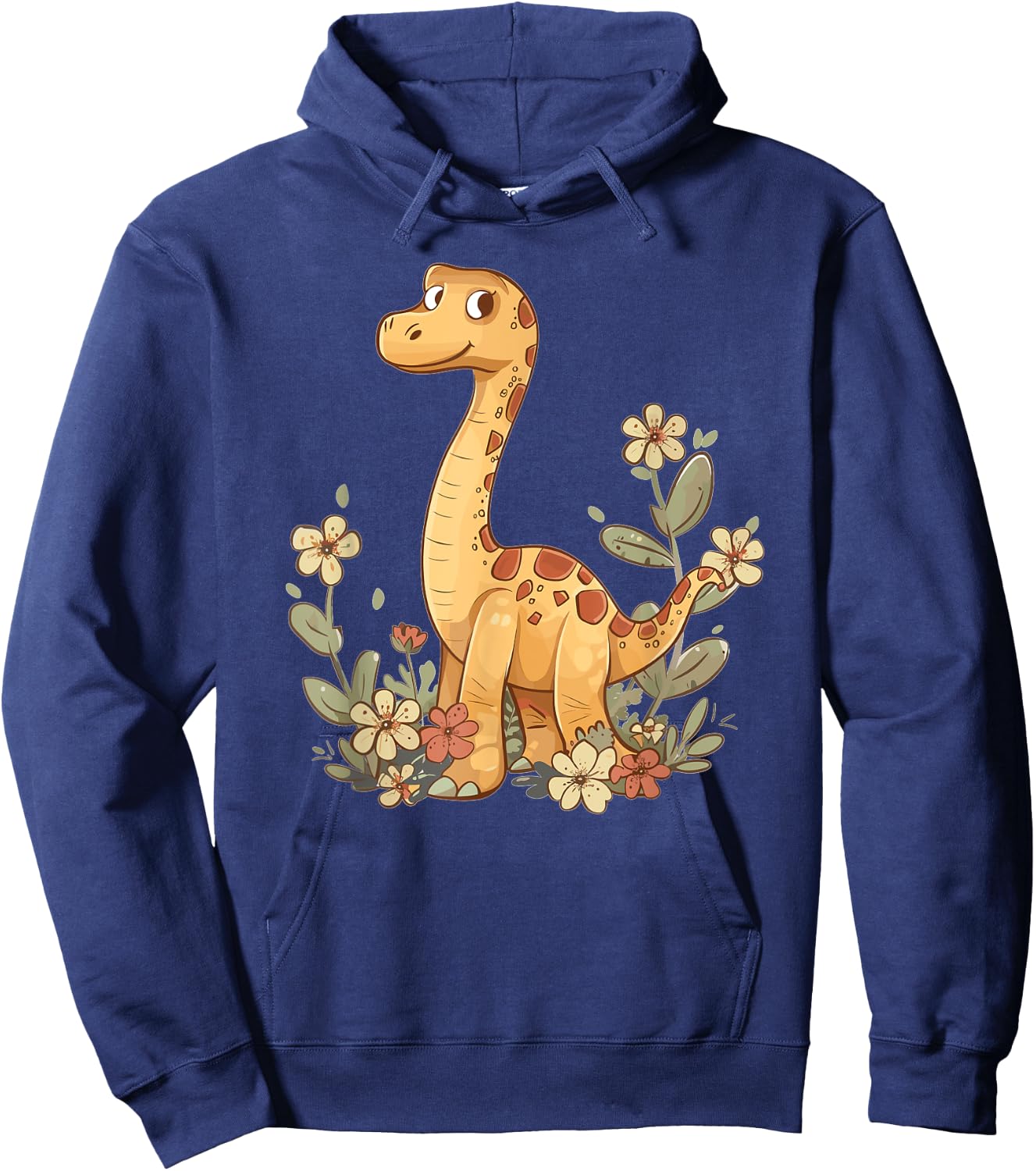 Cute Brachiosaurus With Flowers I Kids Brachiosaurus Hoodie - Hoodie | Navy