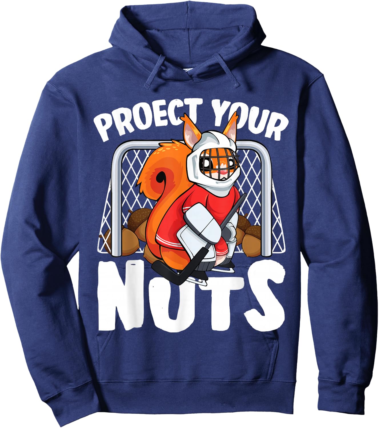 Protect Your Nuts Funny Squirrel Ice Hockey Goalie Hoodie - Hoodie | Navy
