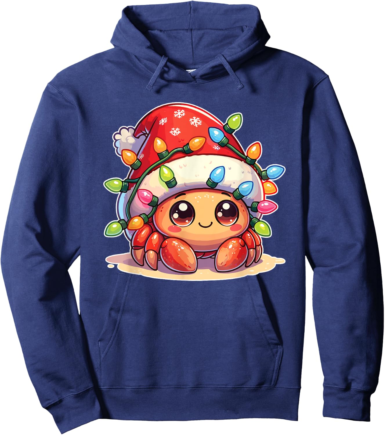 Santa Hat Christmas Fairy Lights Hermit Crab Hoodie - Hoodie | Navy