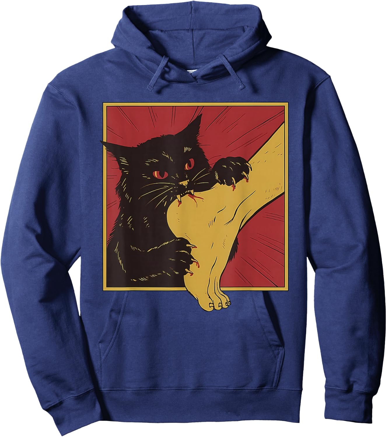 Japanese Horror Anime, Funny Vintage Cat Bite The Foot Hoodie - Hoodie | Navy