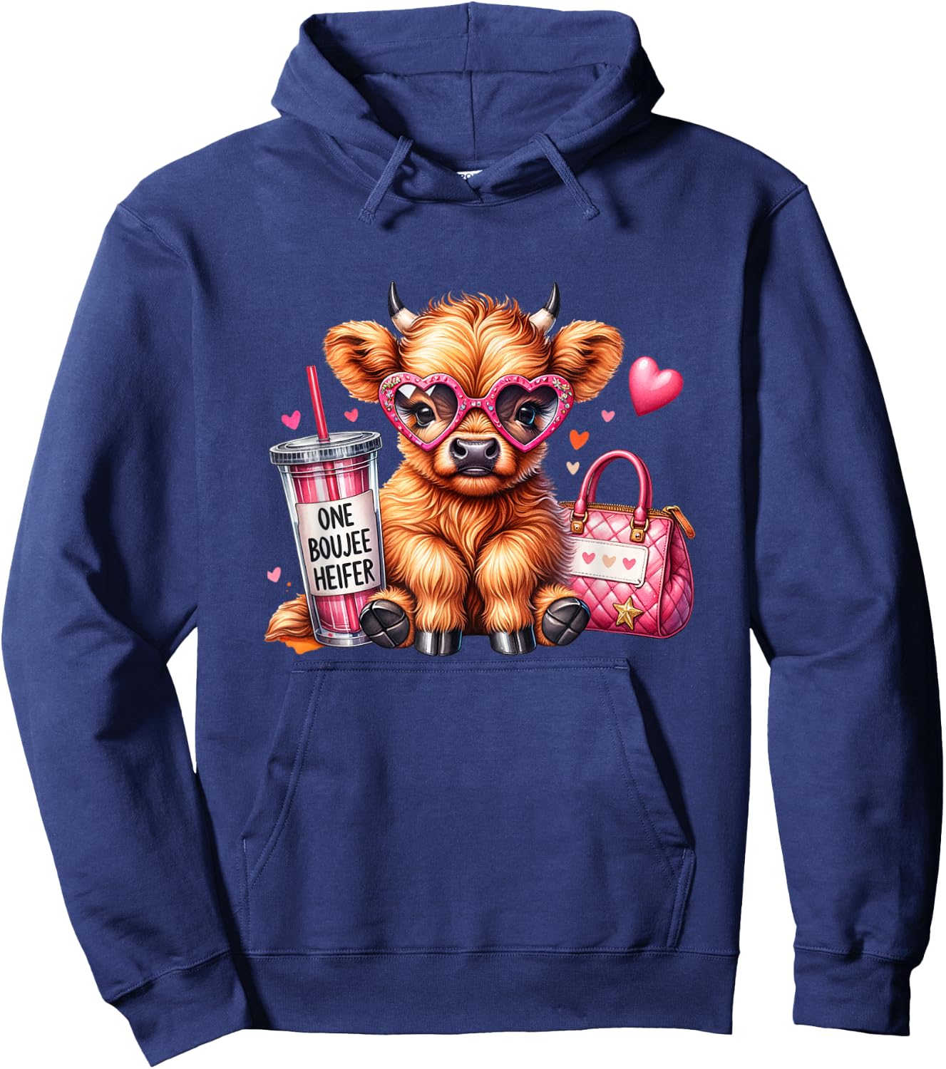 Adorable Highland Cow One Boujee Heifer Hoodie - Hoodie | Navy