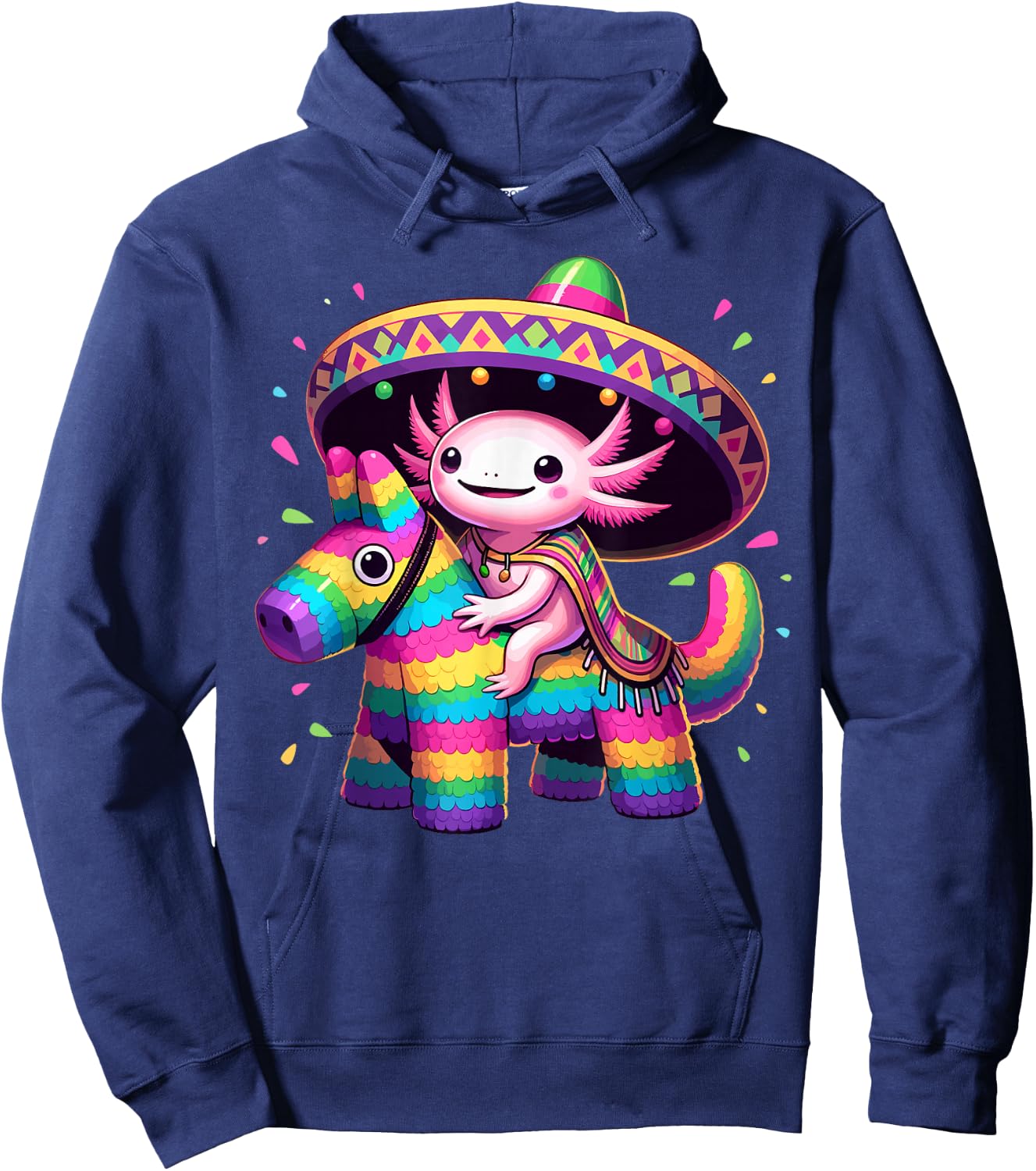Axolotl Riding Pinata Cinco de Mayo Sombrero Poncho Funny Hoodie - Hoodie | Navy