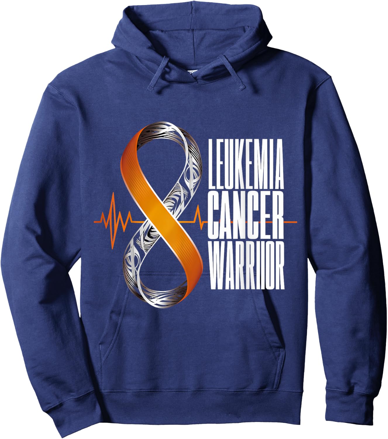 Leukemia Cancer Awareness Warrior Heartbeat Orange Ribbon Hoodie - Hoodie | Navy