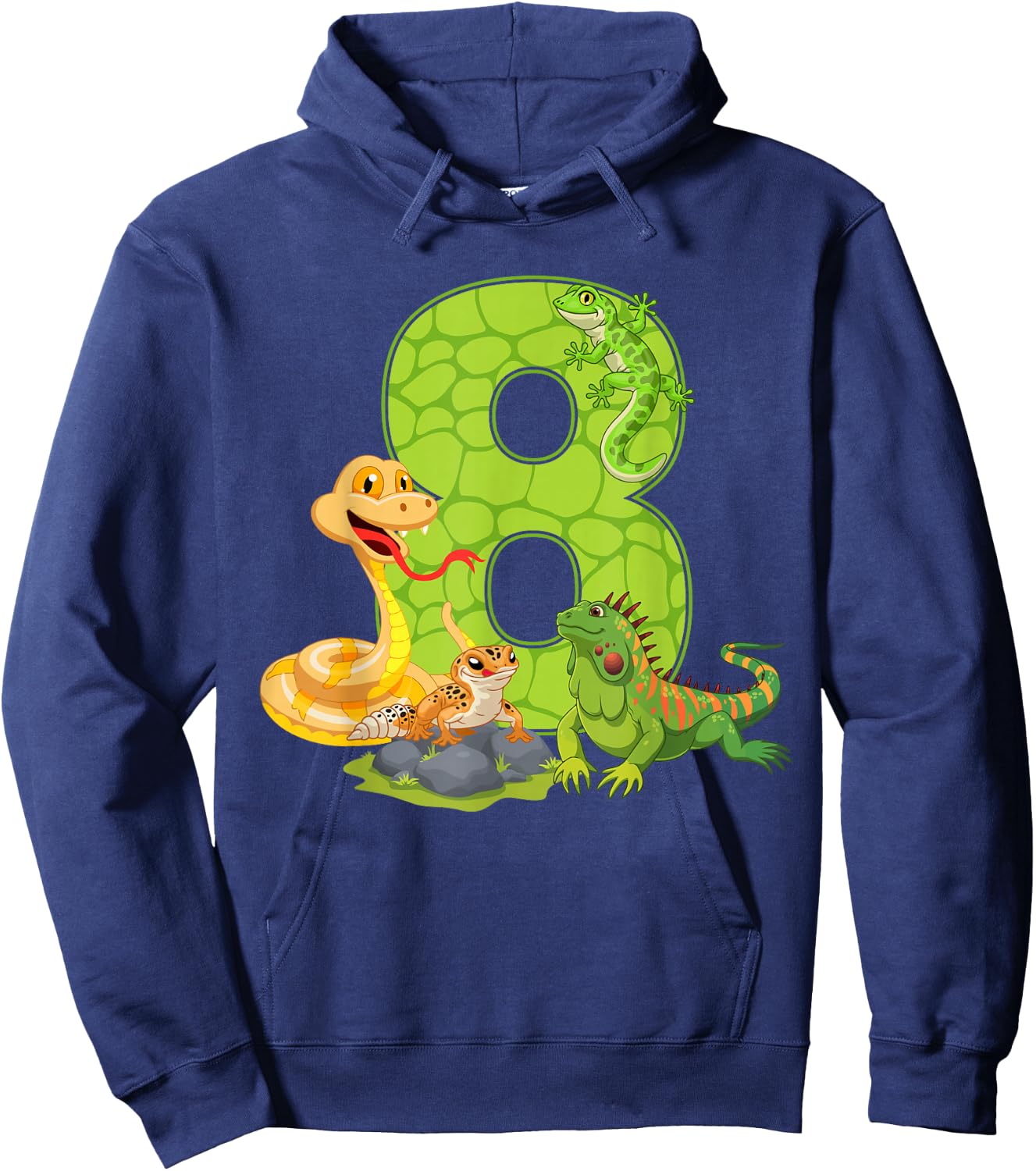 8th Birthday Snake Lizard Reptile 8 Year Old Birthday Party Hoodie - Hoodie | Navy