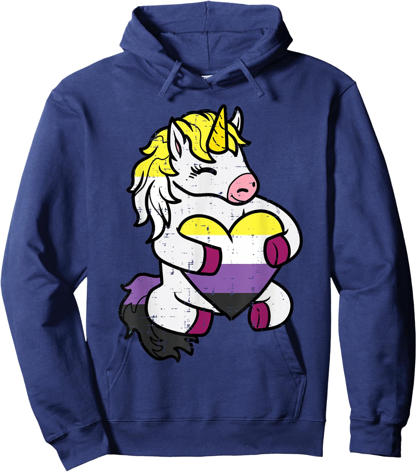 Nonbinary Unicorn Non Binary Enby Pride Lgbt Women Girls Kid Hoodie - Hoodie | Navy