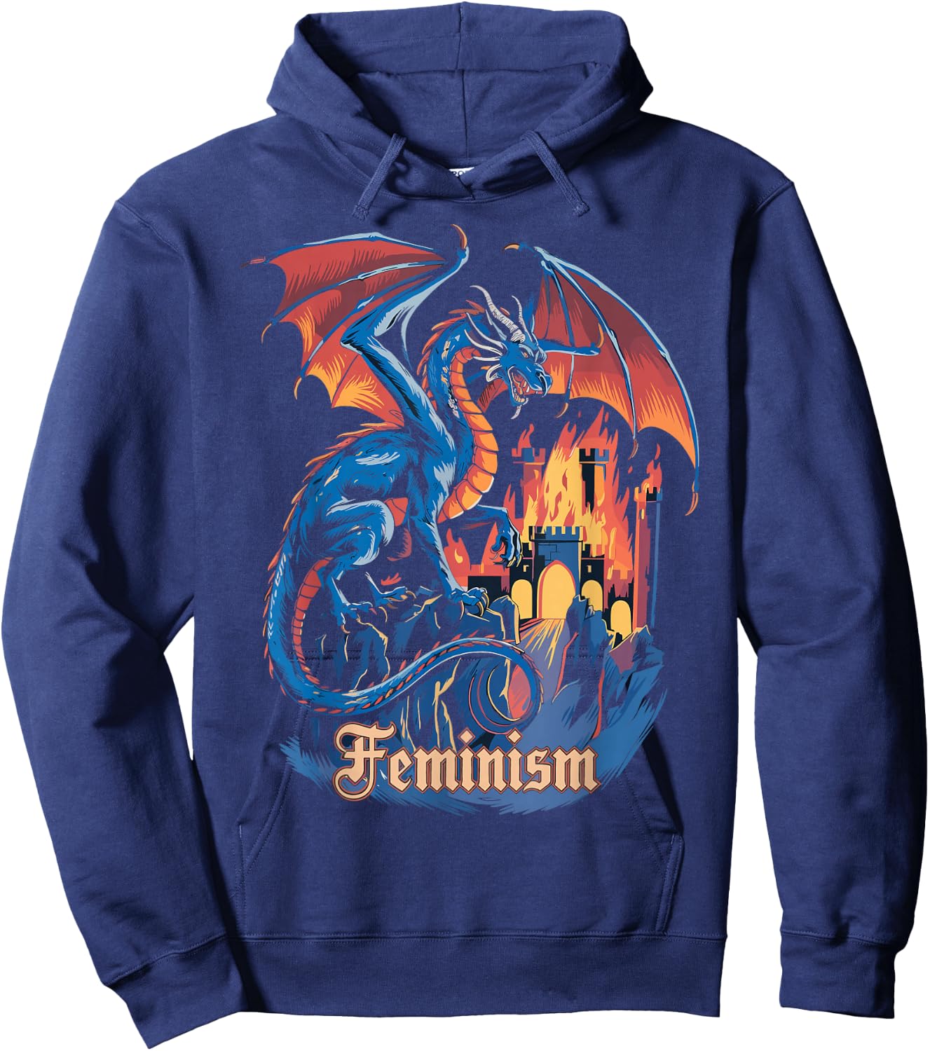 Feminism Dragon Fantasy Vintage Feminist Graphic Hoodie - Hoodie | Navy