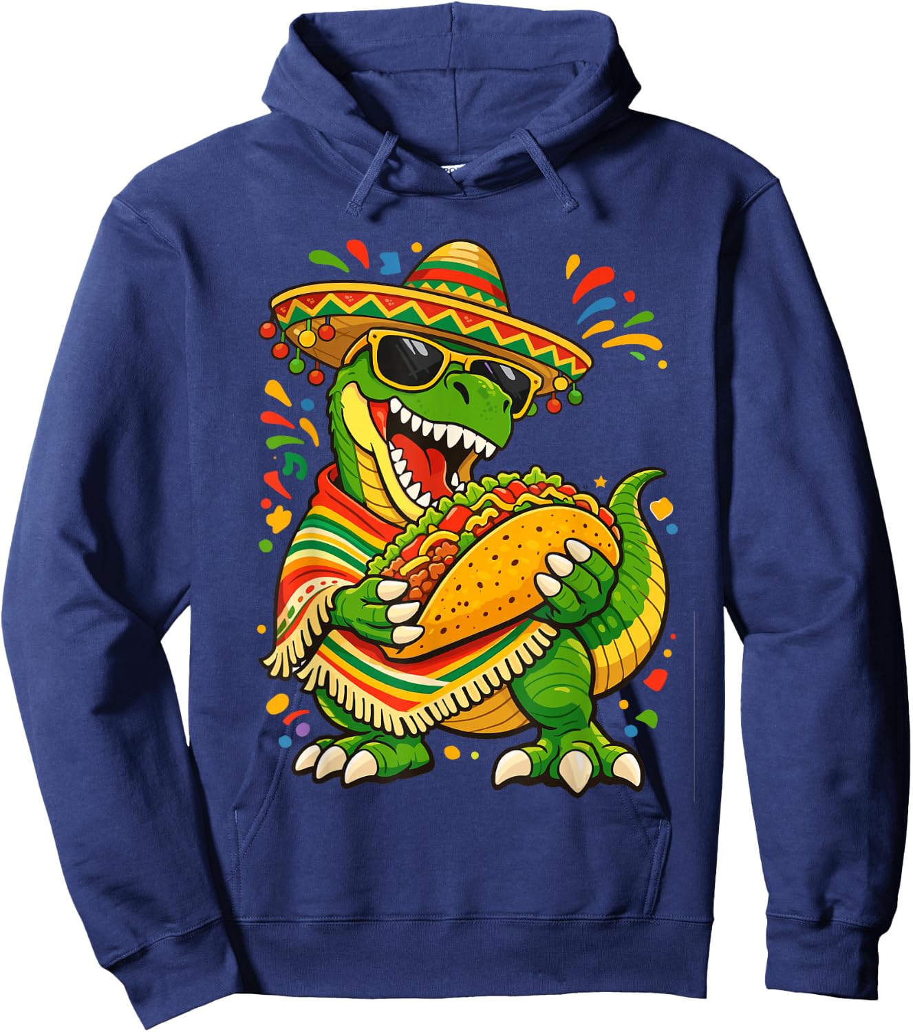 Cinco De Mayo Dinosaur Mexican T Rex Eating Taco Sombrero Hoodie - Hoodie | Navy