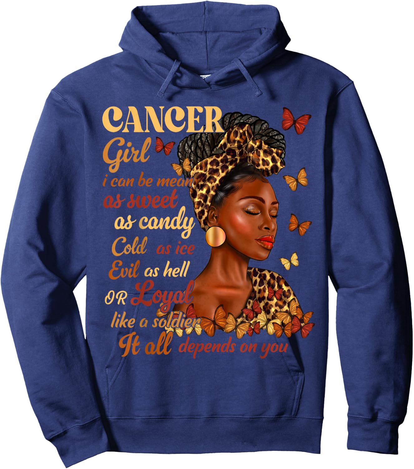 Cancer Girl Black Woman Melanin Girl Leopard Zodiac Sign Hoodie - Hoodie | Navy