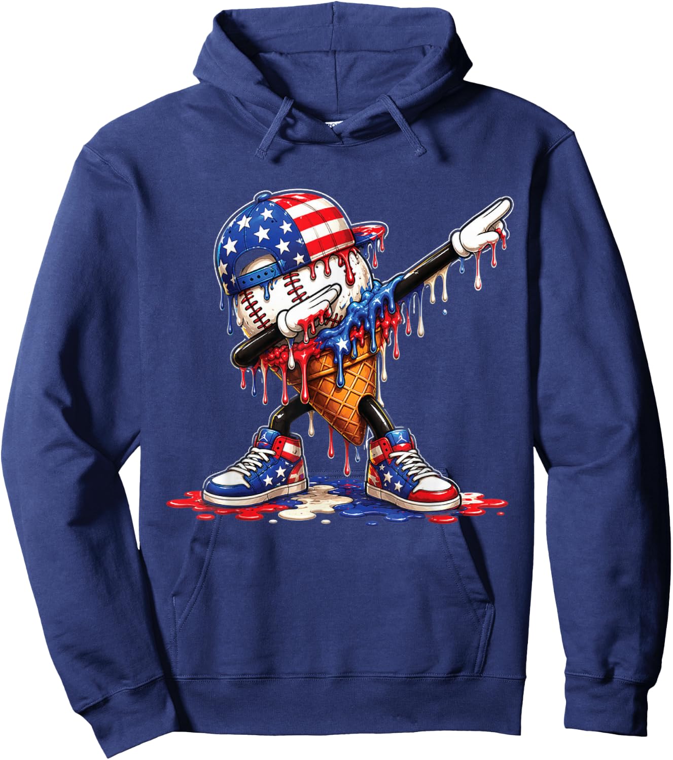 Baseball Drip Ice Cream Patriot American Flag 4th of July Hoodie - Hoodie | Navy
