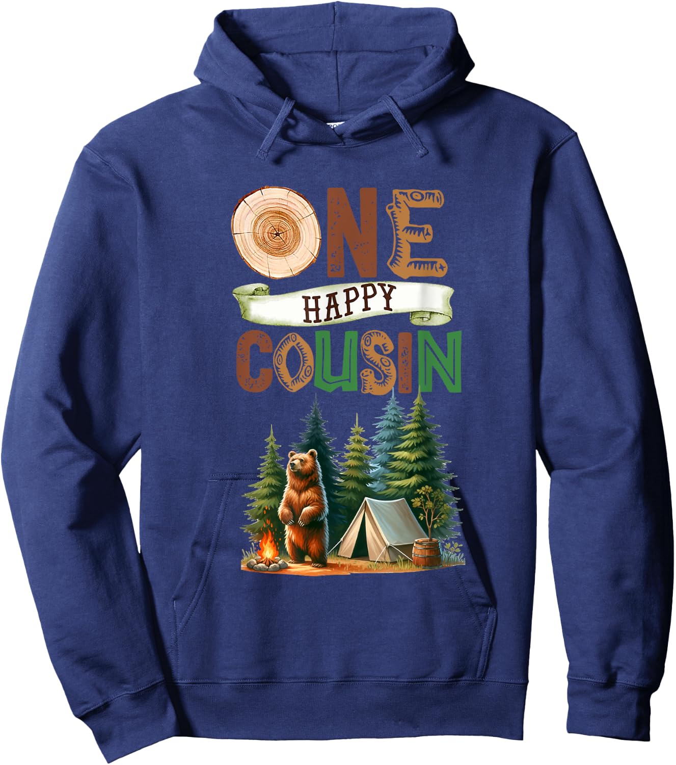 One Happy Cousin Camper First Birthday Camping Bear Kids Hoodie - Hoodie | Navy