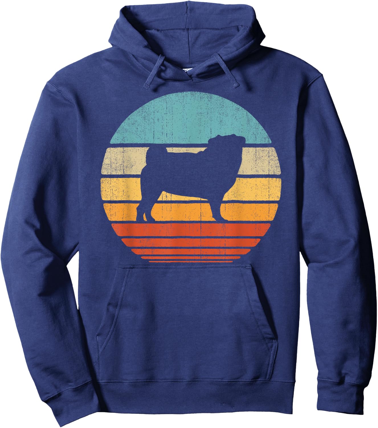 Pug Retro Vintage 60s 70s Sunset Dog Lovers Men Women Hoodie - Hoodie | Navy
