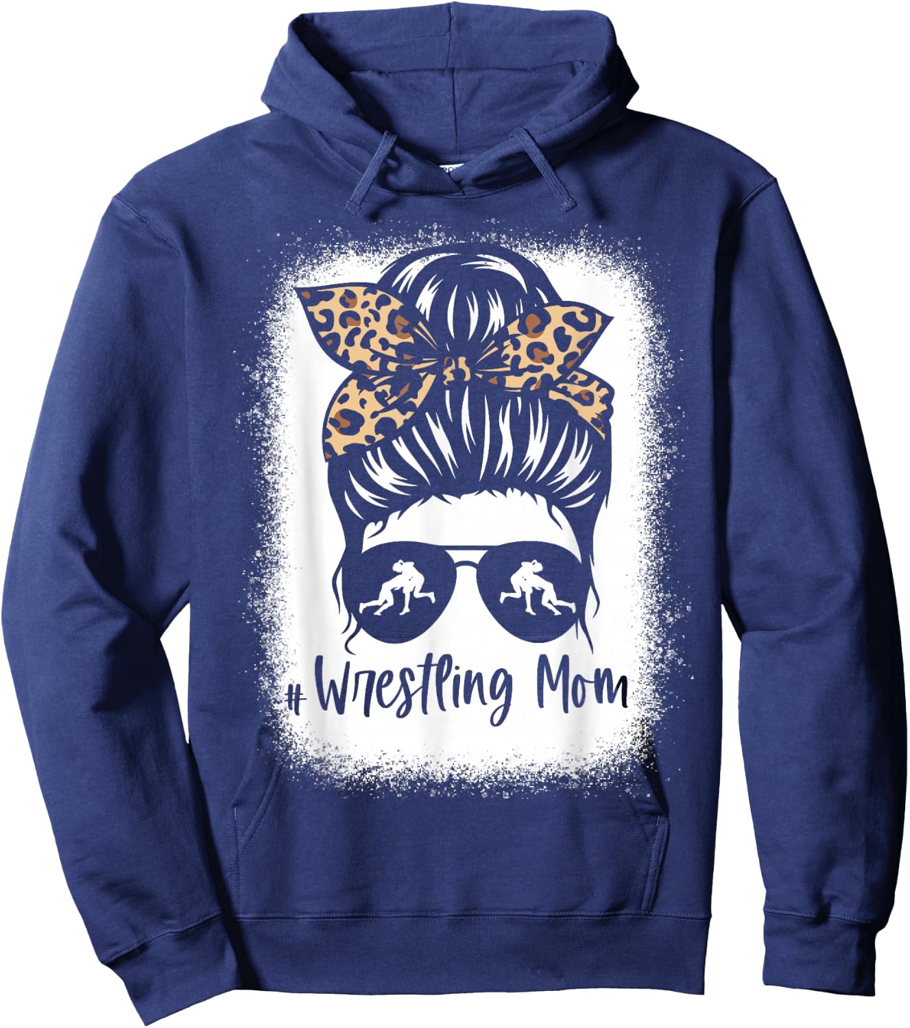 Wrestling Mom Messy Bun Leopard Wrestler Mama Hoodie - Hoodie | Navy