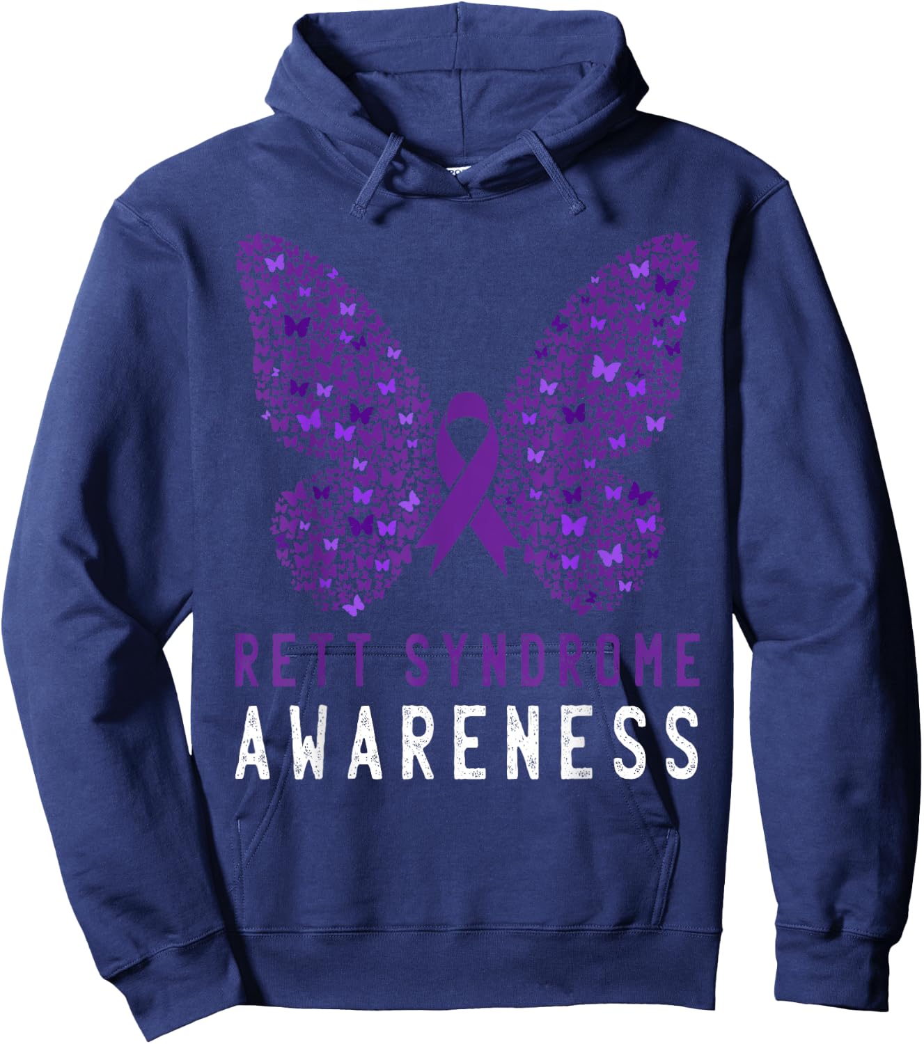 Rett Syndrome Awareness Butterfly Purple Ribbon Support Hoodie - Hoodie | Navy