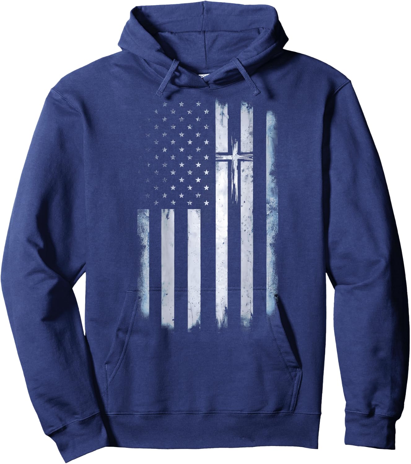On Back American Flag Cross US Christian Patriotic Hoodie - Hoodie | Navy
