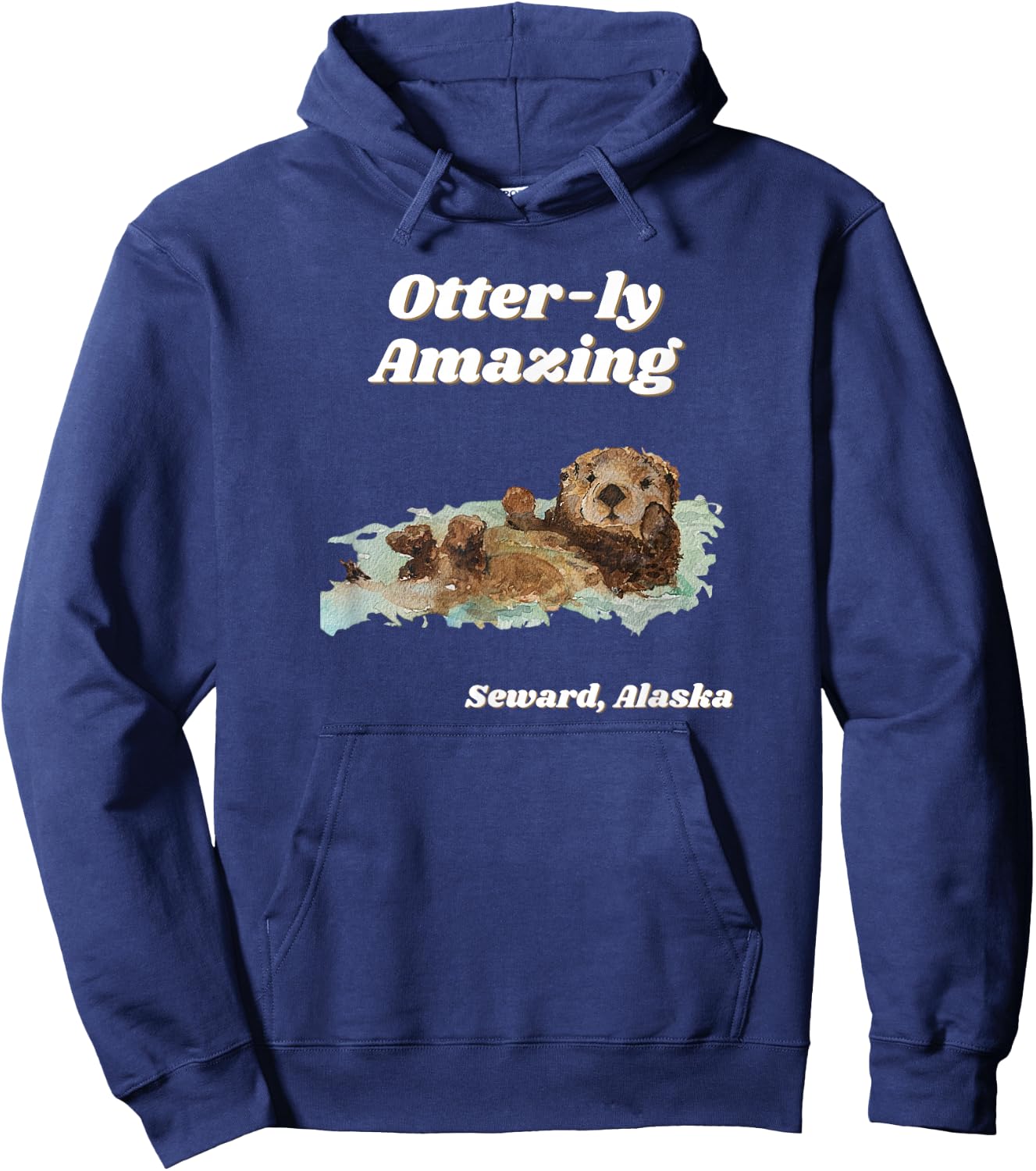 Otter-ly Amazing Seward, Alaska Playful Otter Graphic Hoodie - Hoodie | Navy