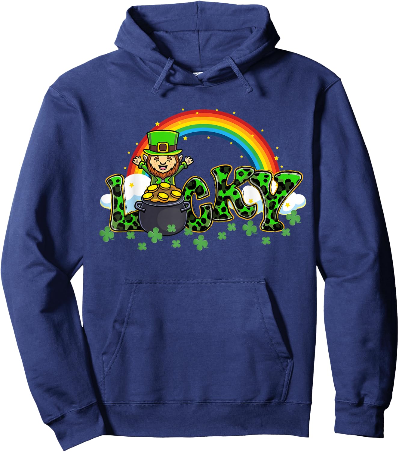 Lucky St Patricks Day Leprechaun Shamrock Leopard Clover Hoodie - Hoodie | Navy