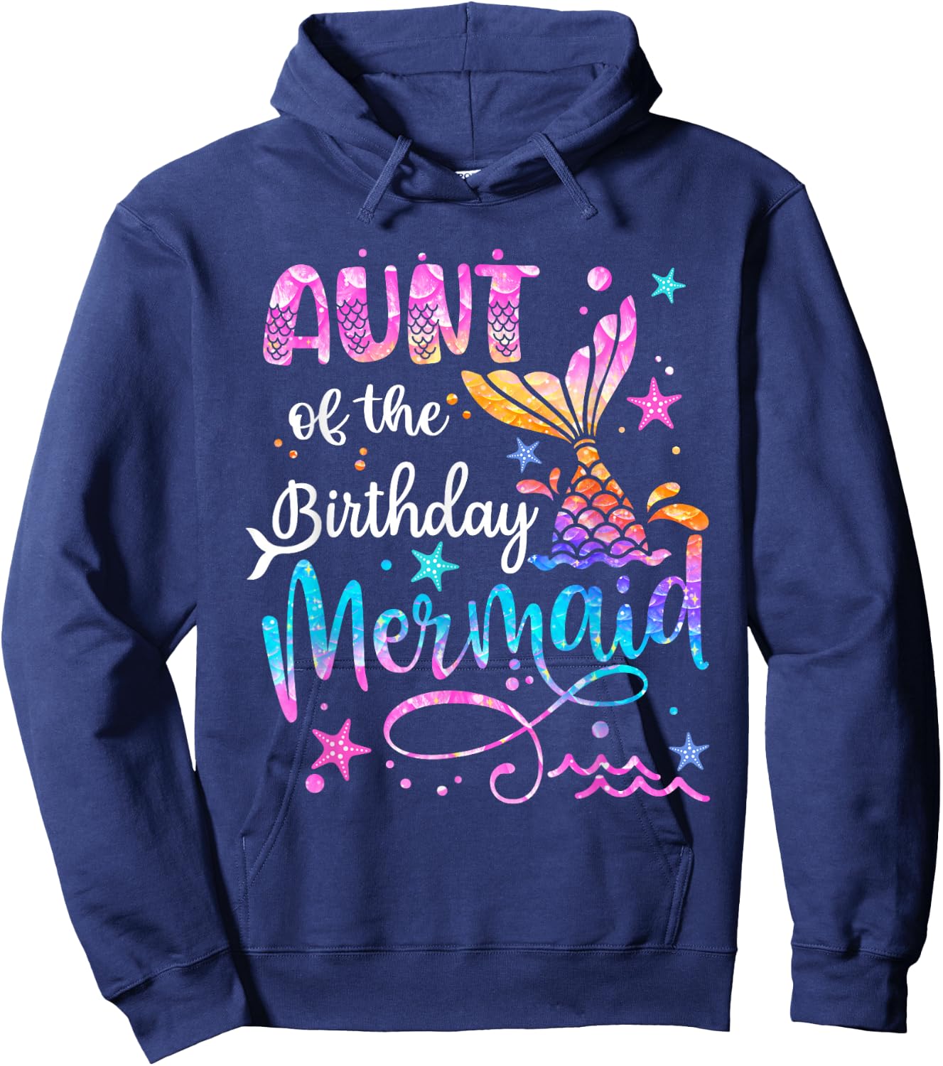 Aunt Of The Birthday Mermaid Matching Family 1st Birthday Hoodie - Hoodie | Navy