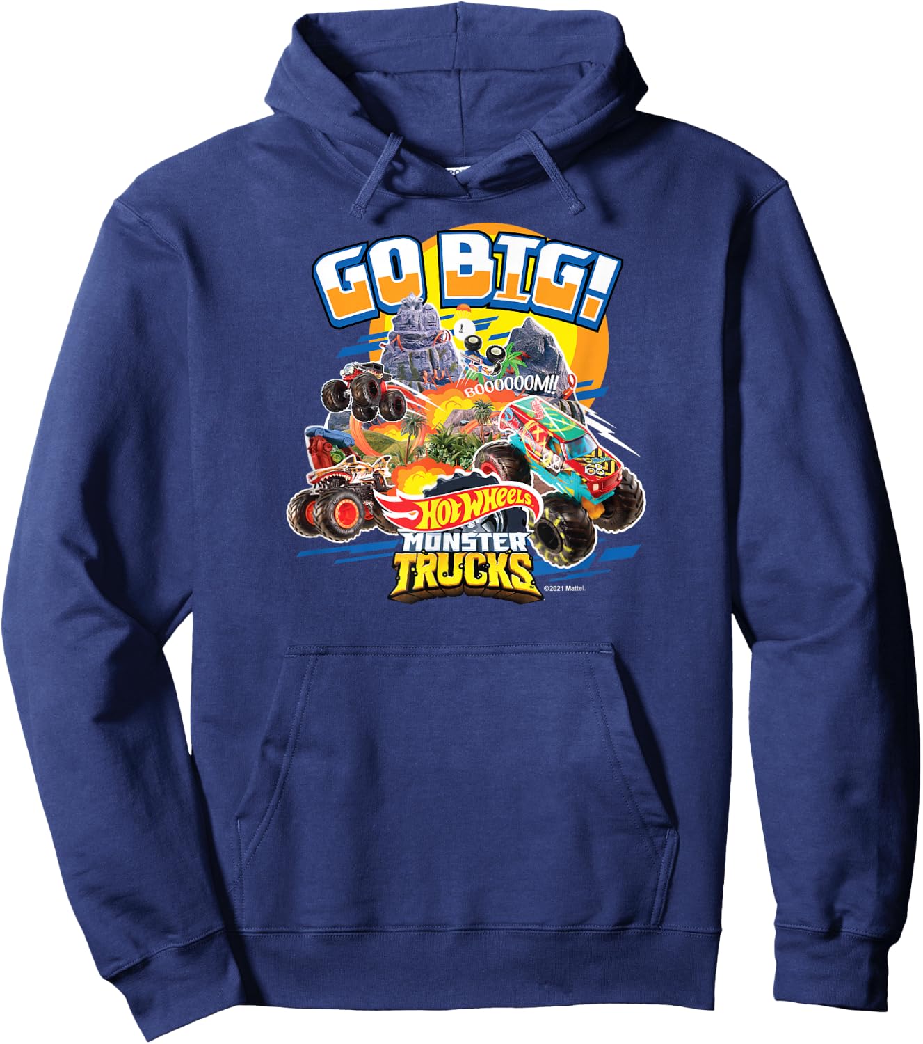 Hot Wheels Monster Trucks Get Big , black Hoodie - Hoodie | Navy