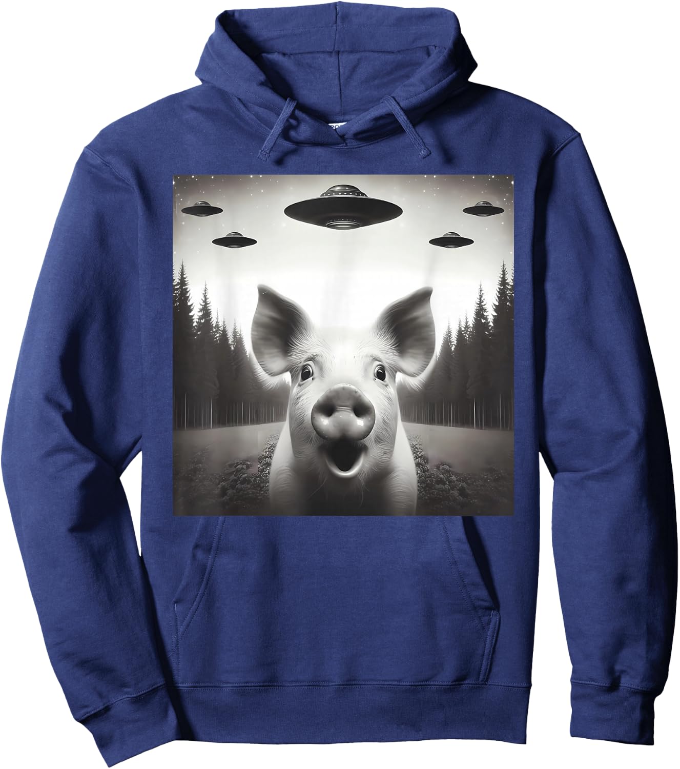 Funny Pig Selfie UFO Alien Humor Vintage Print Art Design Hoodie - Hoodie | Navy