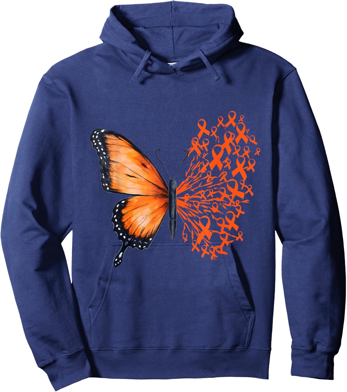 Leukemia Awareness Butterfly Orange Ribbon Hoodie - Hoodie | Navy