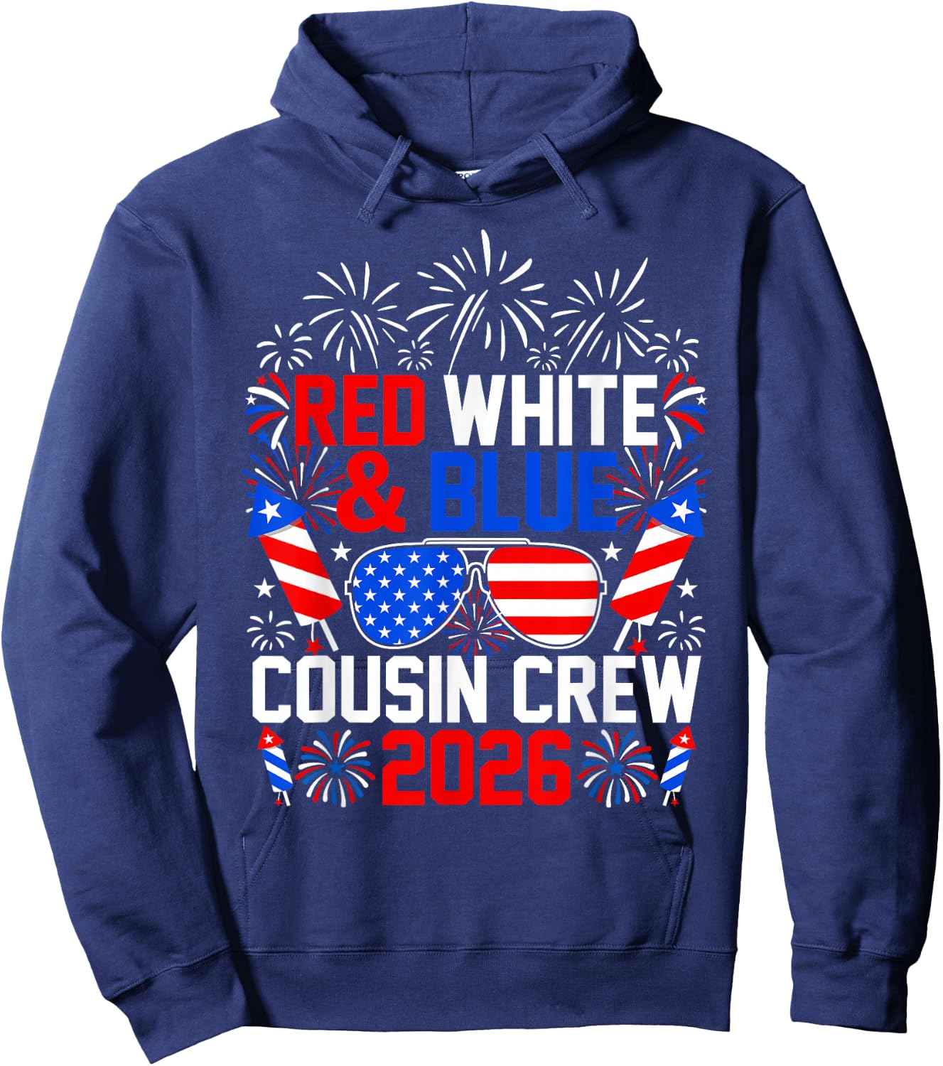 Red White and Blue Cousin Crew 2026 4th of July Patriotic Hoodie - Hoodie | Navy