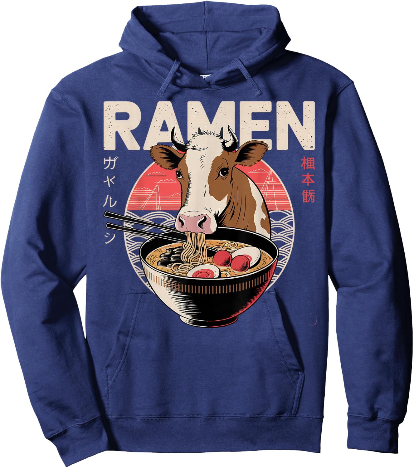 Anime Cow Manga Kawaii Otaku Neko Japanese Ramen Cow Hoodie - Hoodie | Navy