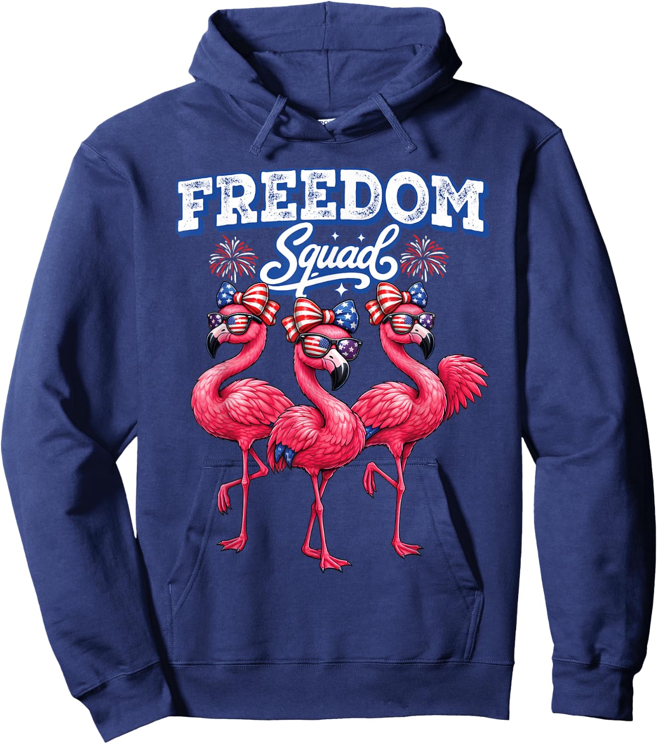 Flamerica Flamingo Patriotic 4th of July USA Women Girls Hoodie - Hoodie | Navy