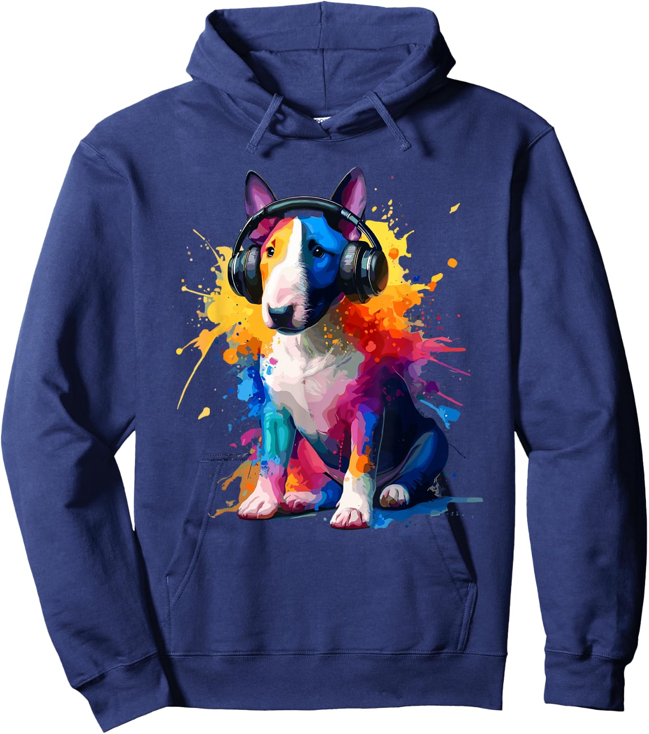 Splash Art Headphones Miniature Bull Terrier Mini Bull , Black, S Hoodie - Hoodie | Navy