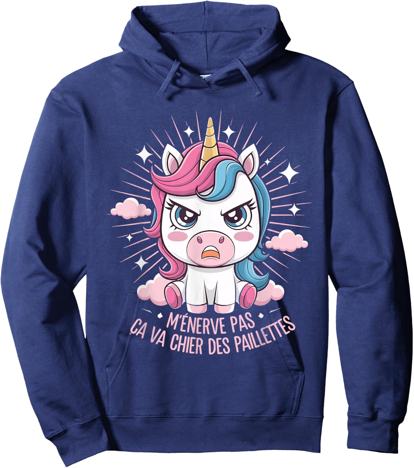 M'Énerve Pas Ça Va Chier Des Paillettes Unicorn Funny , Black, S Hoodie - Hoodie | Navy