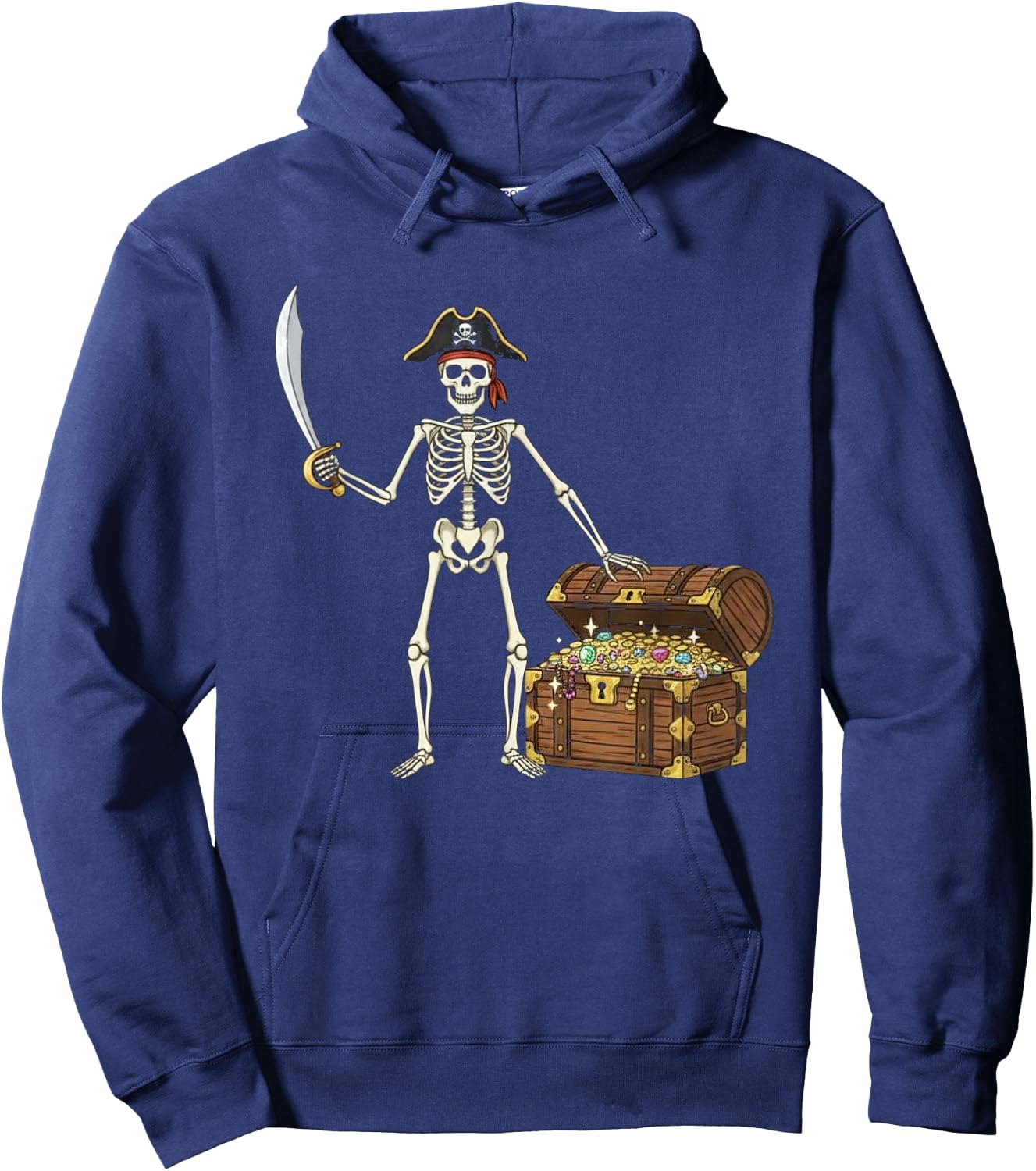 Pirate Skeleton Halloween Funny Men Boys Kids Treasure Chest Hoodie - Hoodie | Navy