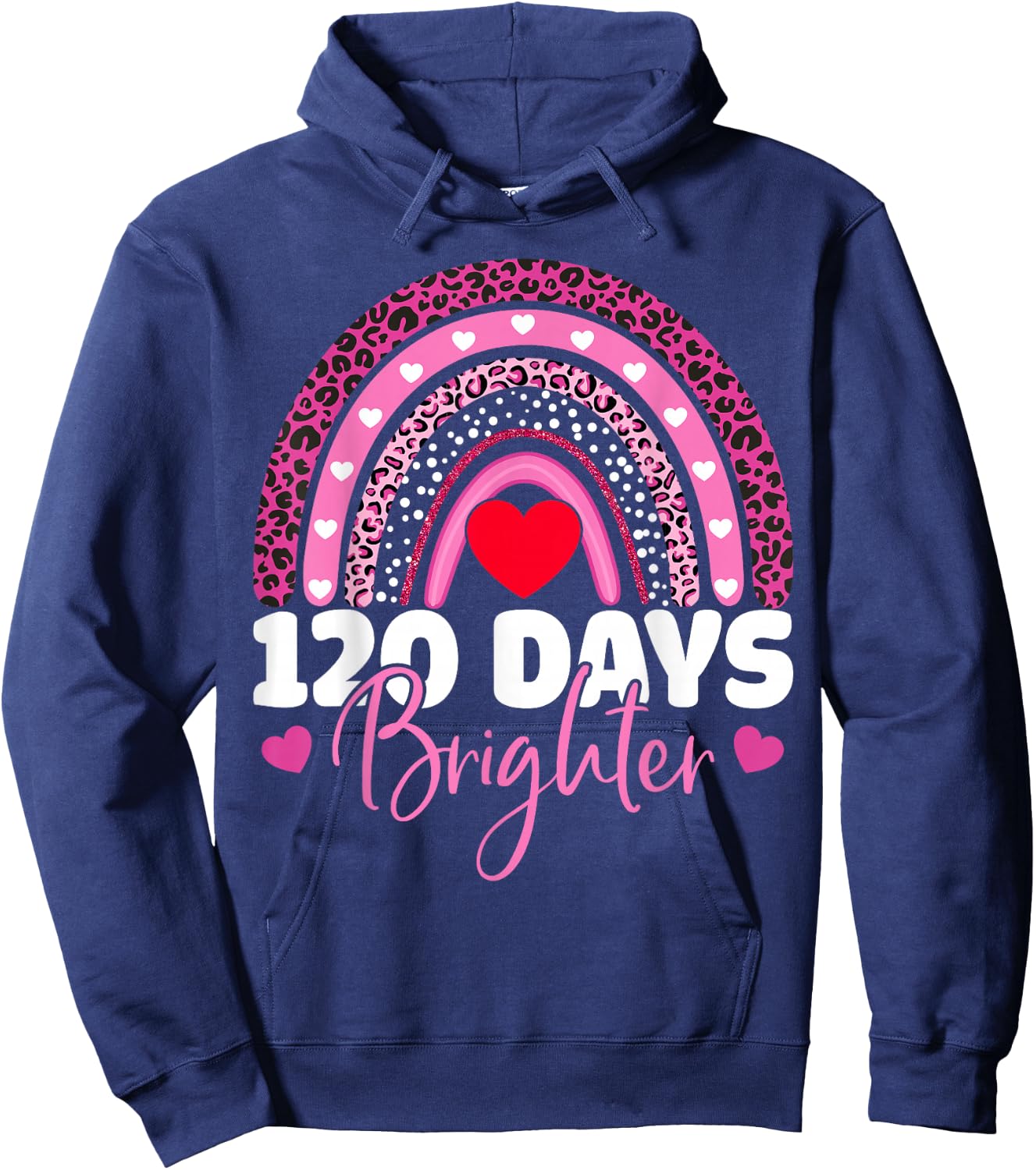 120 Days Brighter Happy 120th Day Of School Rainbow Leopard Hoodie - Hoodie | Navy
