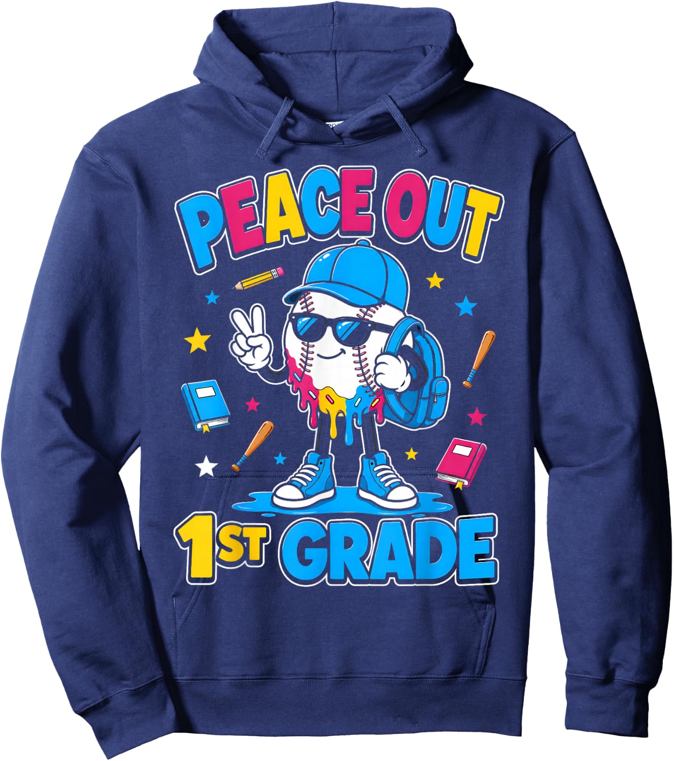 1st Grade Back to School Boys Baseball Ice Cream Drip Hoodie - Hoodie | Navy