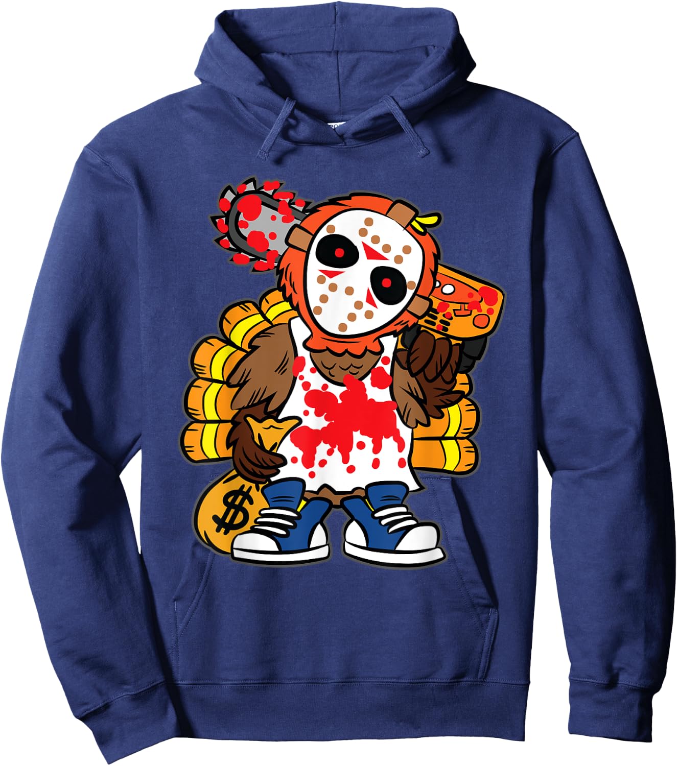 Turkey Horror Movie Thanksgiving Day Funny Bird Fall Autumn Hoodie - Hoodie | Navy