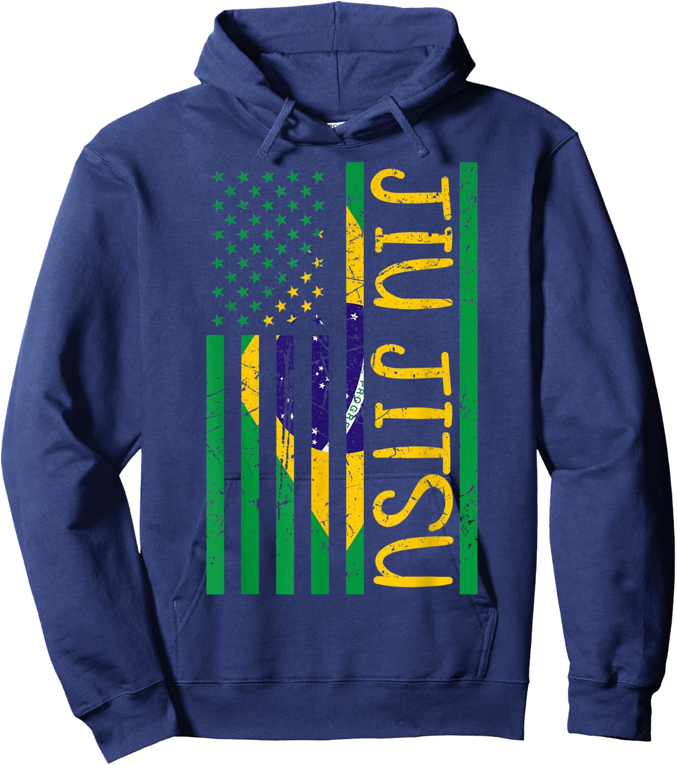 Jiu Jitsu BJJ USA Brazil United States Flag Vintage Retro Hoodie - Hoodie | Navy