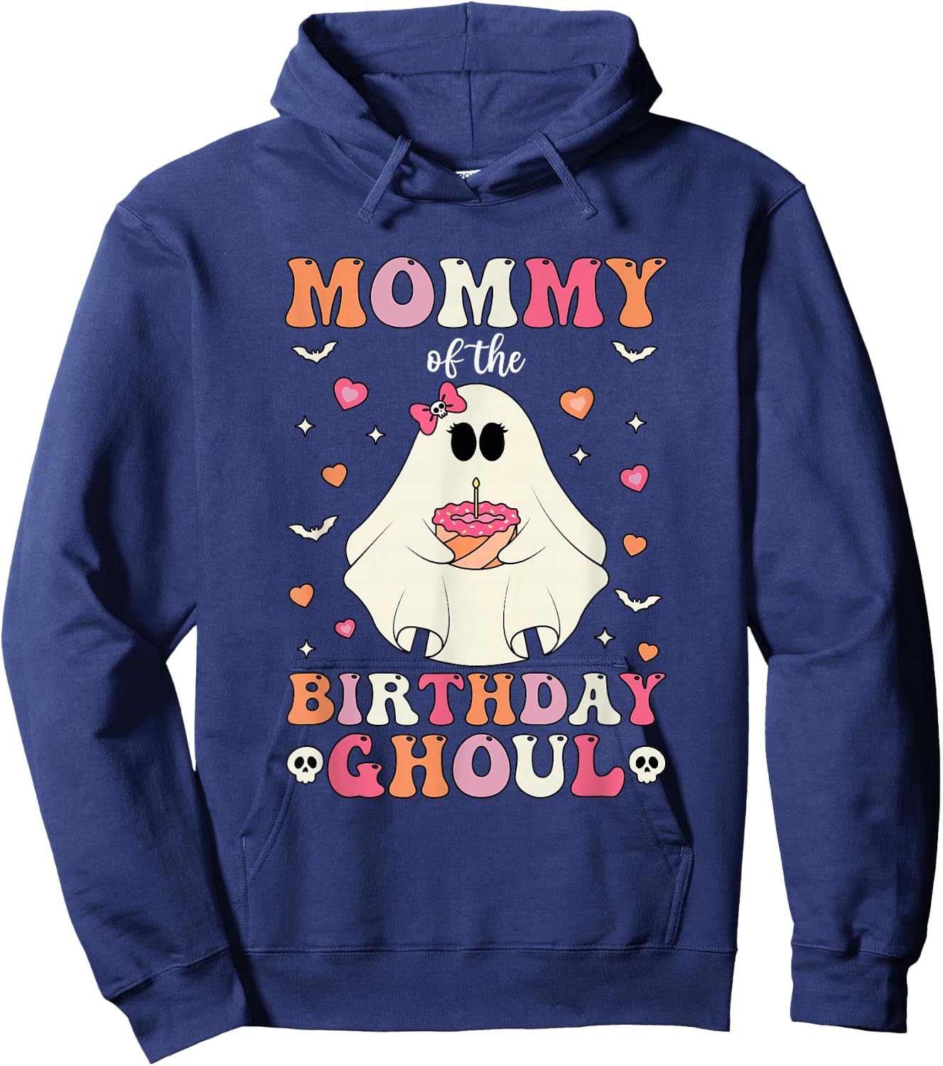 Mommy Of The Birthday Ghoul Groovy Halloween Ghost 2024 Hoodie - Hoodie | Navy