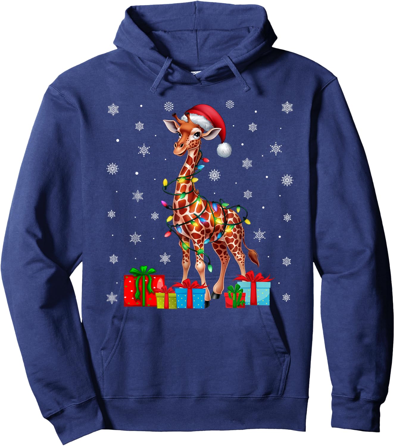Giraffe Ugly Xmas Lights Santa Hat Giraffe Christmas Hoodie - Hoodie | Navy