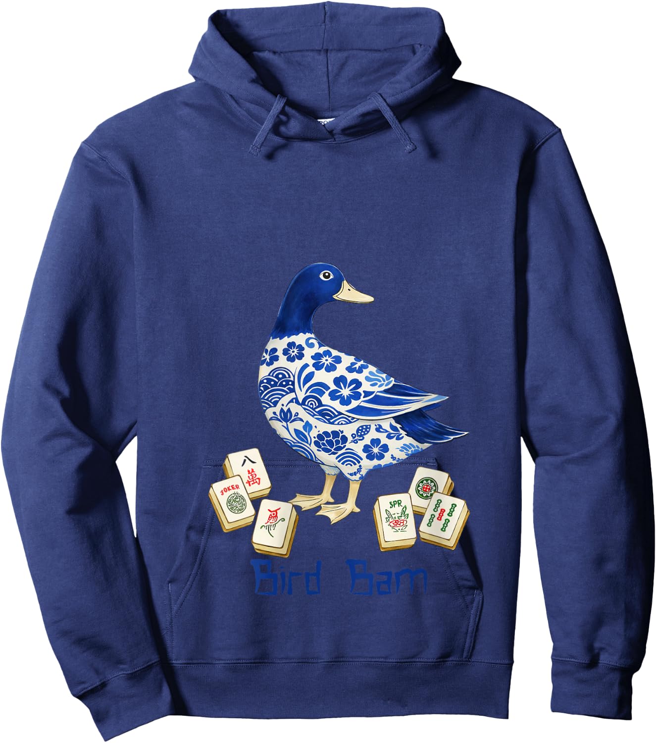 Women's Mahjong Lover Mahjong Player Mallard Duck Chinese Bird Bam V-Neck Hoodie - Hoodie | Navy