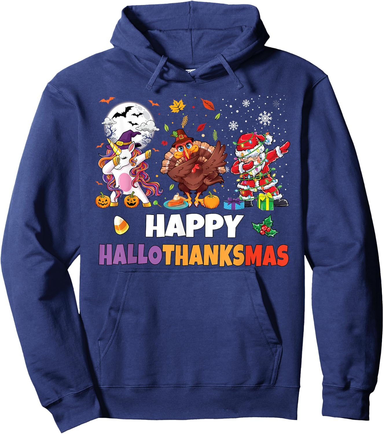 Hallothanksmas Shirt Kids Women Men Halloween Christmas Hoodie - Hoodie | Navy