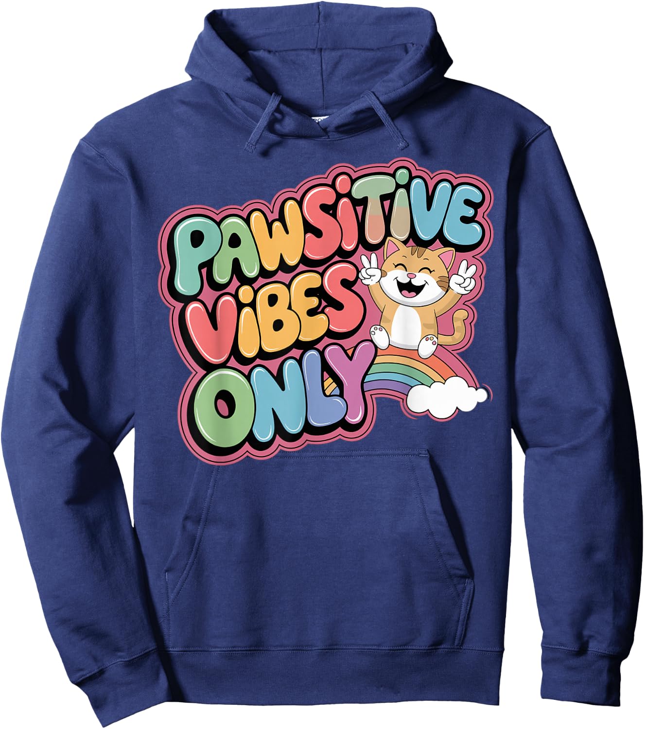 Funny Cat Owner Design Pawsitive Vibes Only Cat Lovers Hoodie - Hoodie | Navy