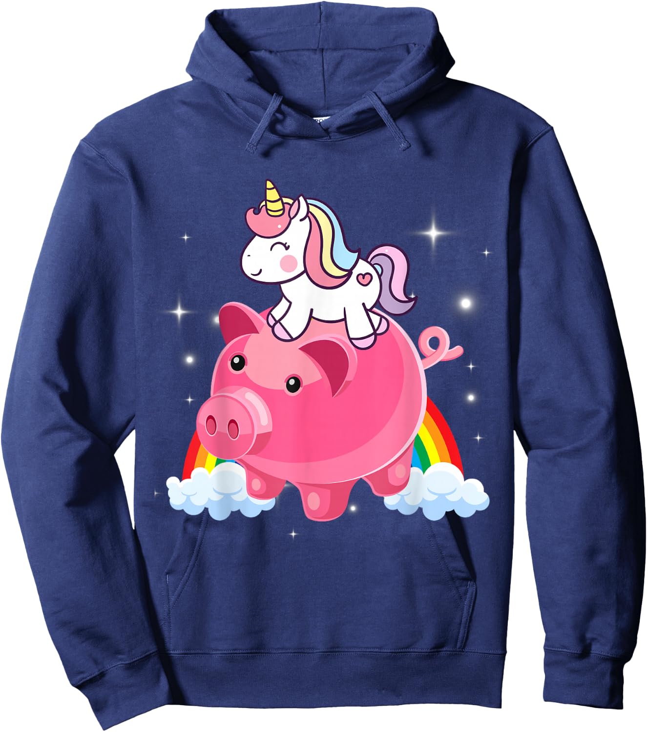 Unicorn Riding Piggy Bank Women Men Kids Teens Boys Girls Hoodie - Hoodie | Navy
