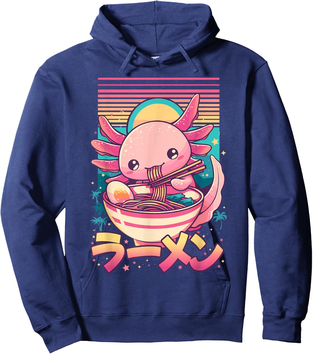 Anime Axolotl Eating Ramen Retro Kawaii Axolotl Ramen Hoodie - Hoodie | Navy
