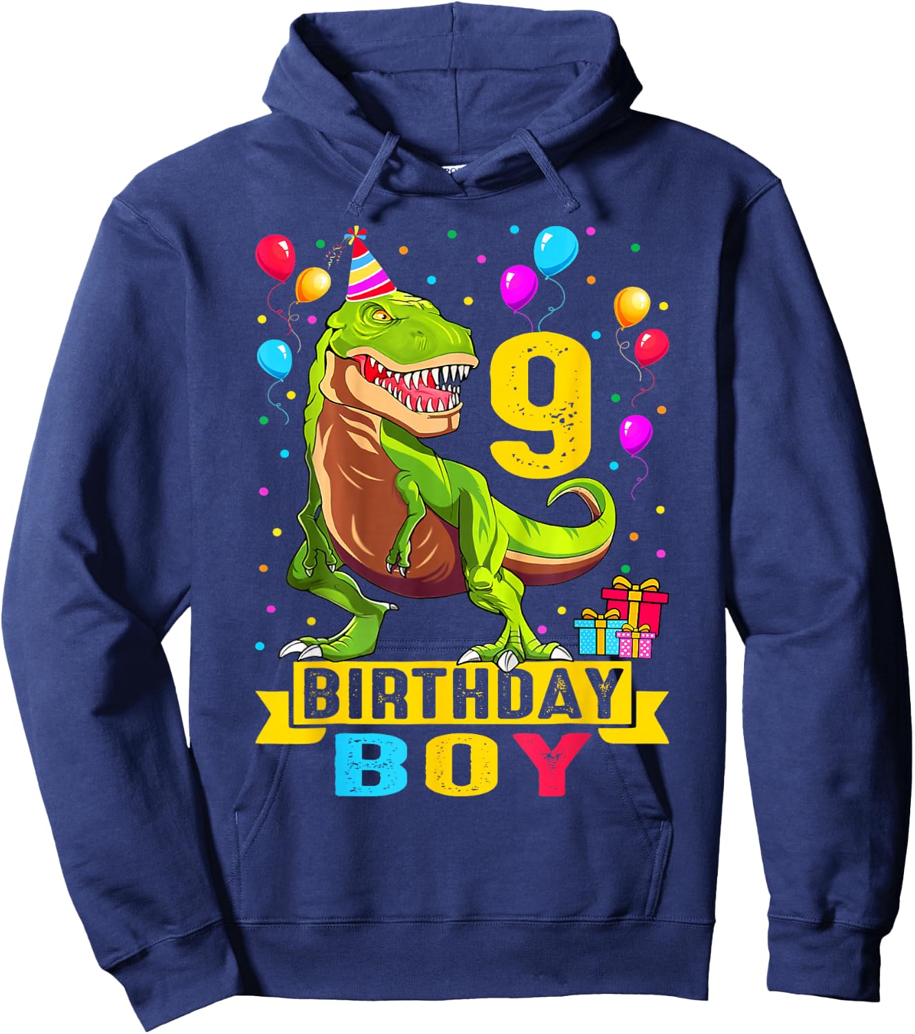 Kids 9 Year Old Shirt 9th Birthday Boy T Rex Dinosaur Hoodie - Hoodie | Navy