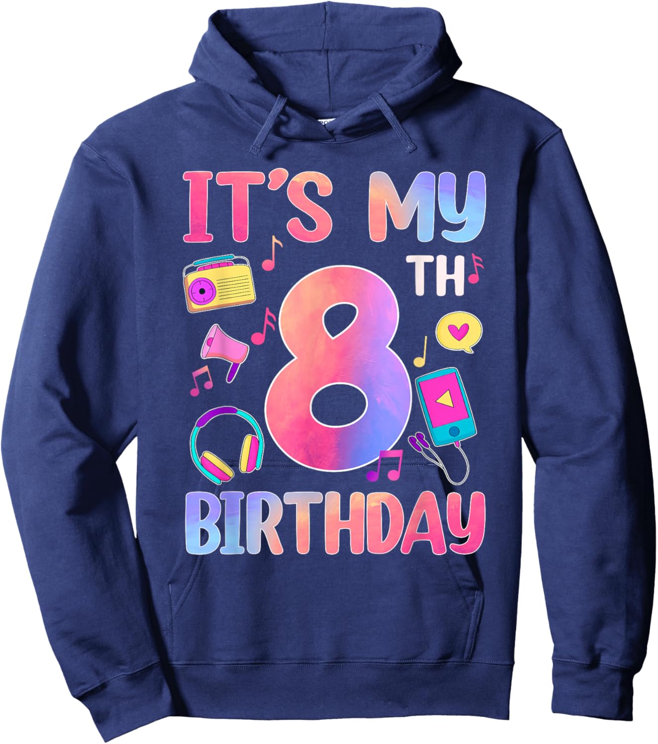 8 Years Old Music Lover 8th Birthday Music Theme Party Hoodie - Hoodie | Navy