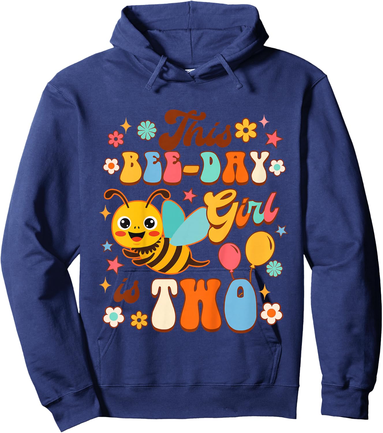 Kids 2nd Birthday Girl Second Birthday This Bee-day Girl Is Two Hoodie - Hoodie | Navy