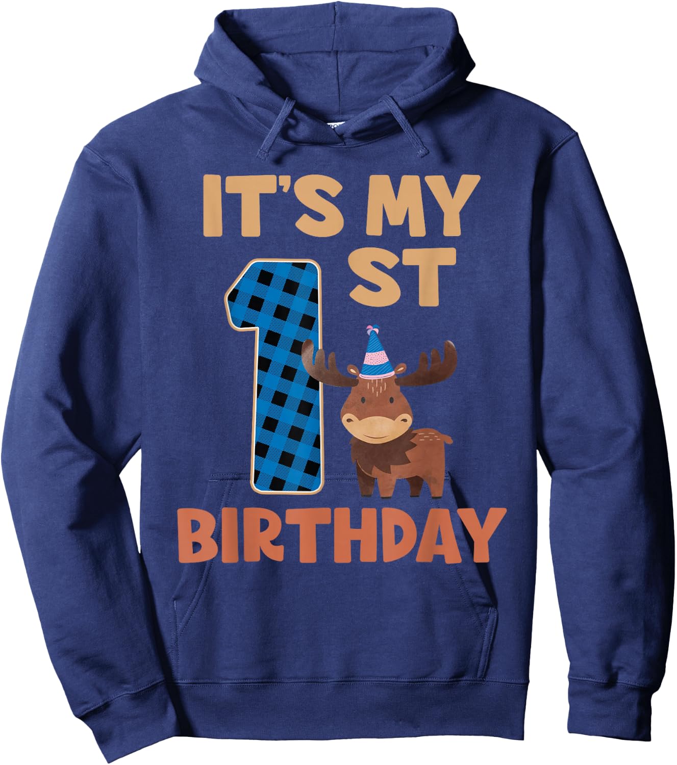 It's My 1st Birthday Cute Baby Moose 1 Year Old Boy Hoodie - Hoodie | Navy